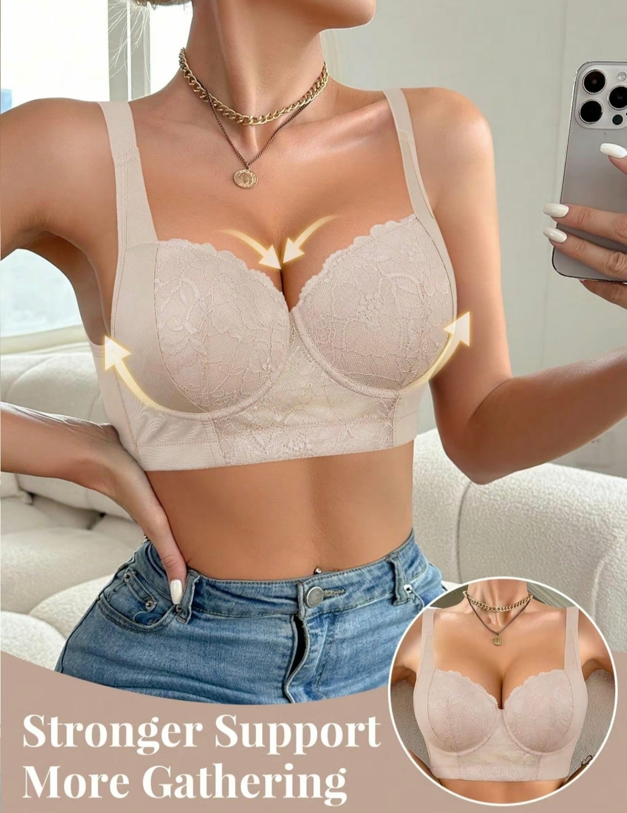 Women’s Lace Push-Up Bra – Solid Color, Padded Underwire Bra, Soft Comfortable Daily Lingerie Minimizer