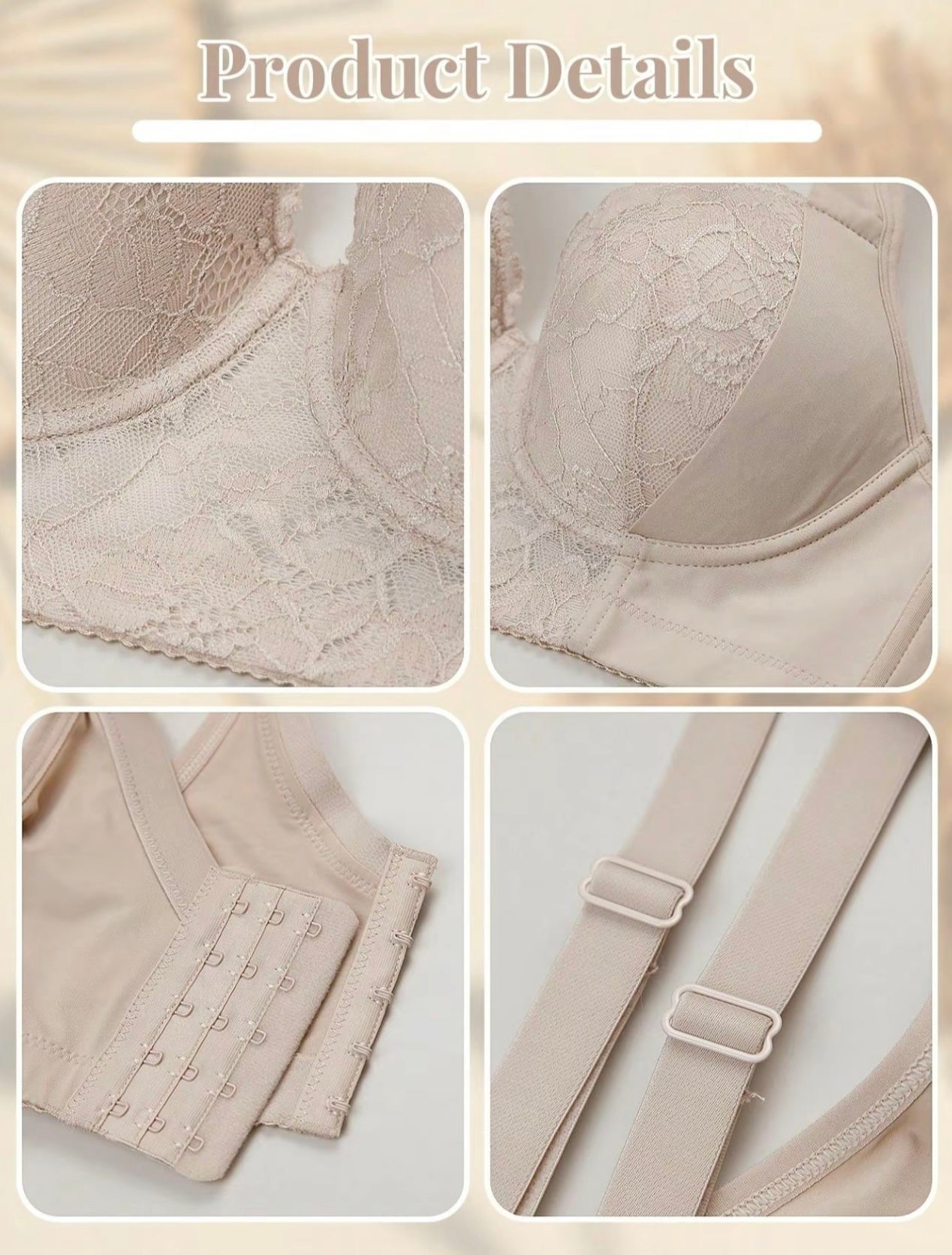 Women’s Lace Push-Up Bra – Solid Color, Padded Underwire Bra, Soft Comfortable Daily Lingerie Minimizer