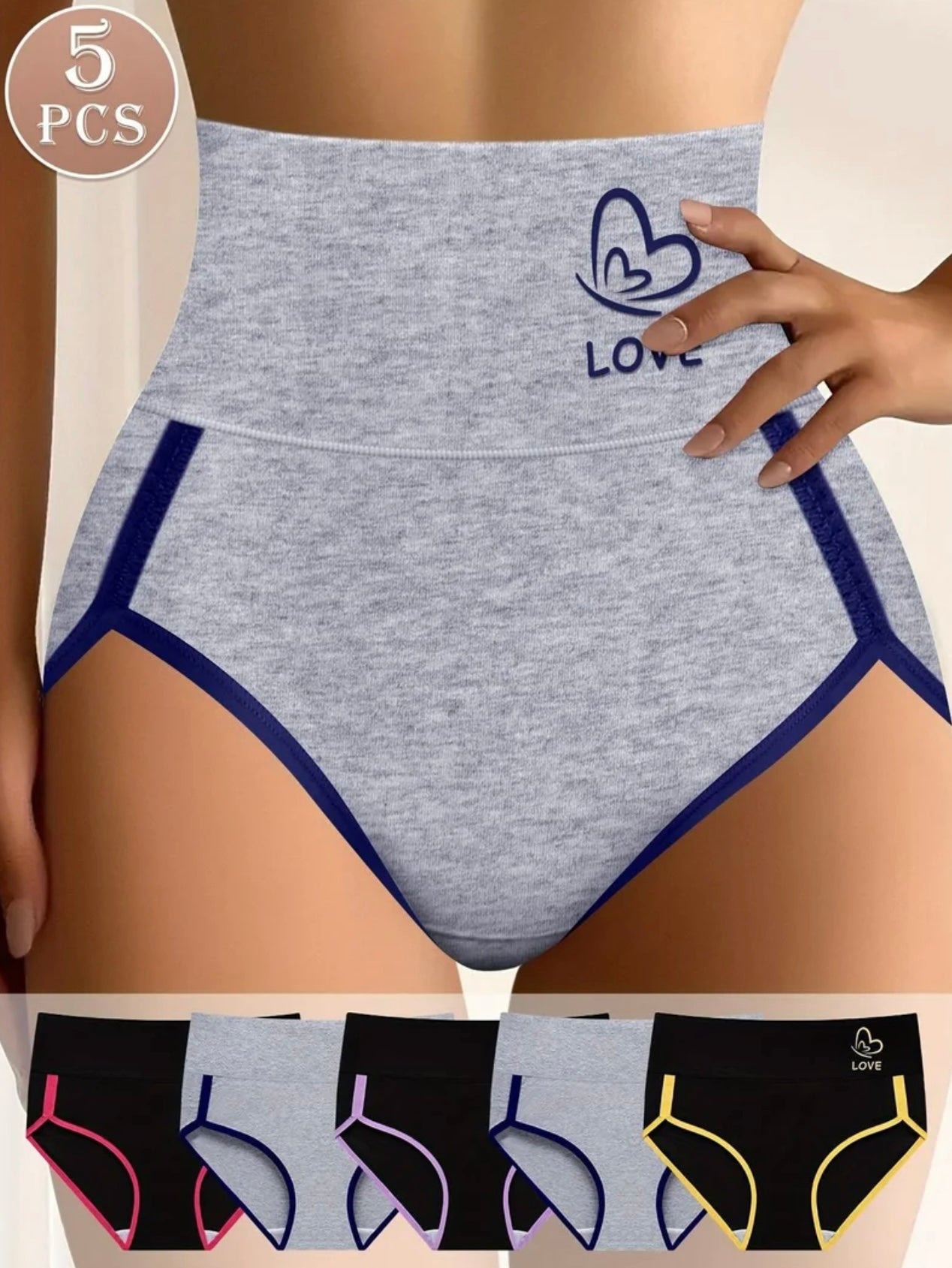 Women’s Plus Size Underwear 5-Pack – Mid-Rise, Tummy Control, Comfortable Color-Block Panties