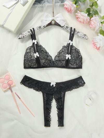 Women’s Lace Bra & Panty Set – Bow Decor, Sexy Comfortable Breathable Lingerie for Daily Wear