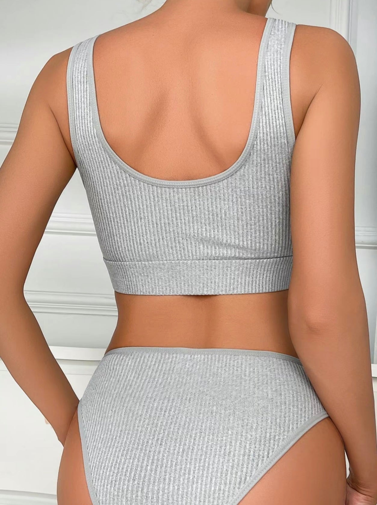 Women’s Solid Backless Bra & Panty Two-Piece Set - Casual Comfy Breathable Lingerie Set for Daily Wear, All Seasons