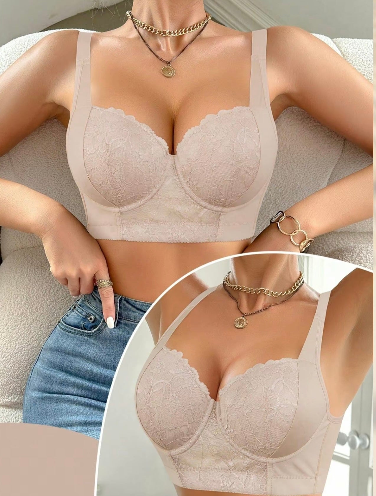 Women’s Lace Push-Up Bra – Solid Color, Padded Underwire Bra, Soft Comfortable Daily Lingerie Minimizer