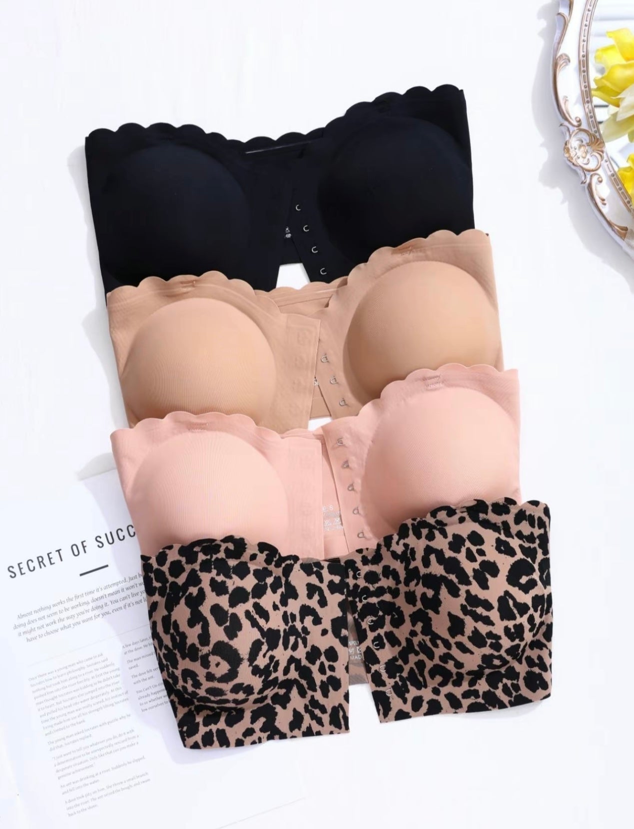 Women’s Leopard Print Wireless Bra 4-Pack – Detachable Padded, Comfortable, Lightweight Lingerie for All Seasons