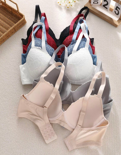Women’s Contrast Lace Push-Up Bra 6-Pack – Adjustable Strap, Underwire, Comfortable Breathable Lingerie