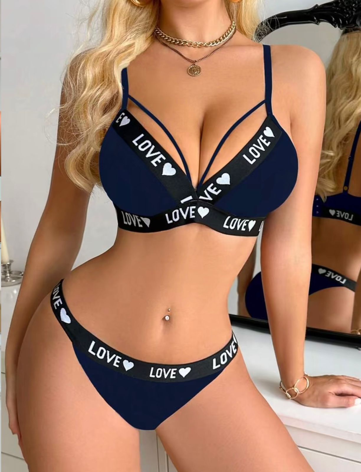 EasyFave Women’s “LOVE” Letter Print Bra & Bikini Panty Set