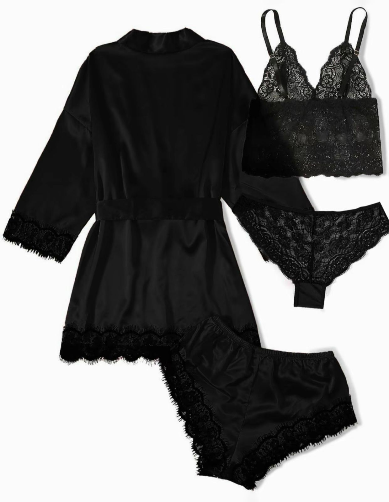 Blush Satin 4-Piece Lace Nightwear Set