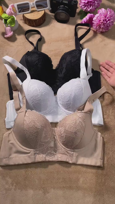 Women’s Lace Push-Up Bra – Solid Color, Padded Underwire Bra, Soft Comfortable Daily Lingerie Minimizer