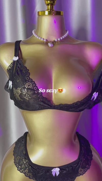 Women’s Lace Bra & Panty Set – Bow Decor, Sexy Comfortable Breathable Lingerie for Daily Wear